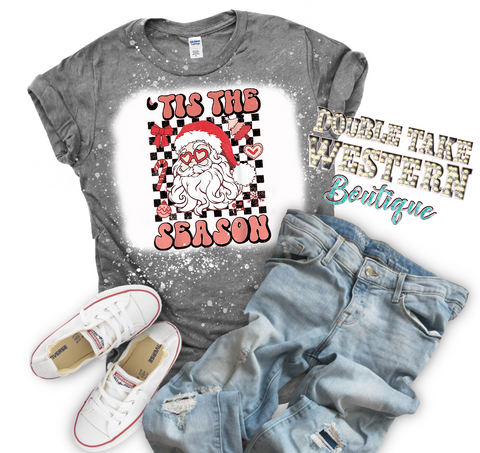 Tis the Season Santa Christmas Bleached Graphic T-Shirt