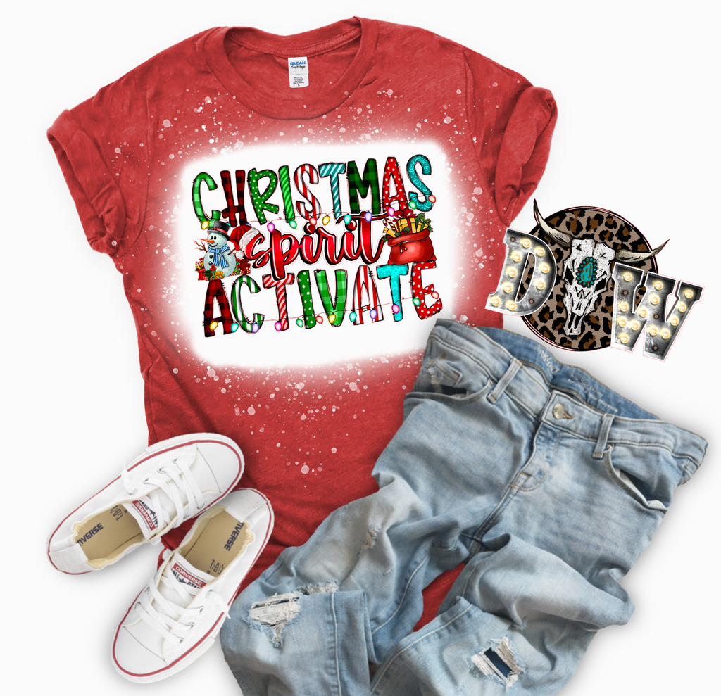Christmas Spirit Activate Christmas Bleached Graphic T-Shirt