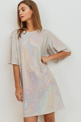 Dusty Pink Sequin Bell Sleeve Dress - Nico Bella Boutique 