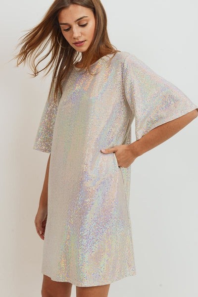 Dusty Pink Sequin Bell Sleeve Dress - Nico Bella Boutique 