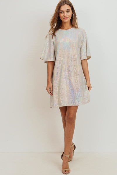 Dusty Pink Sequin Bell Sleeve Dress - Nico Bella Boutique 