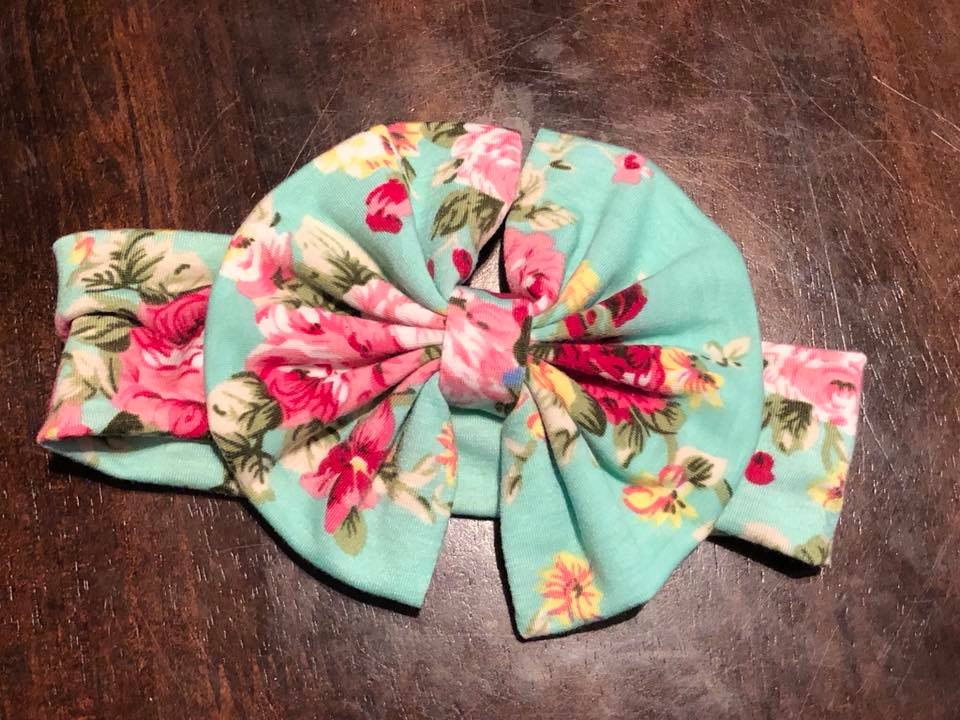 Floral Aqua Messy Bow Headband - Nico Bella Boutique 