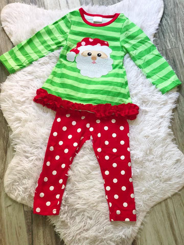 Green Striped Applique Santa Set - Nico Bella Boutique 