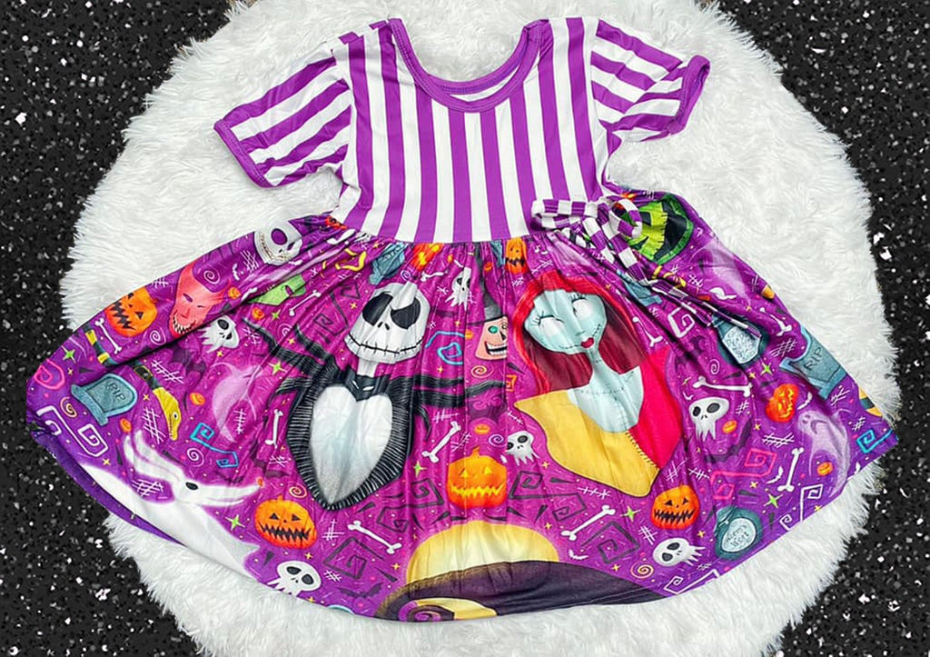 Purple and White Striped Nightmare Before Christmas Dress Halloween 2T Purple and White Striped Nightmare Before Christmas Dress Halloween 2T