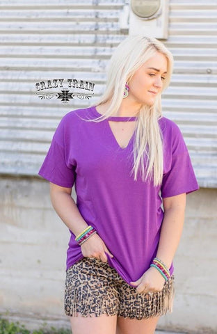 Purple V-neck Textline Top - Nico Bella Boutique 