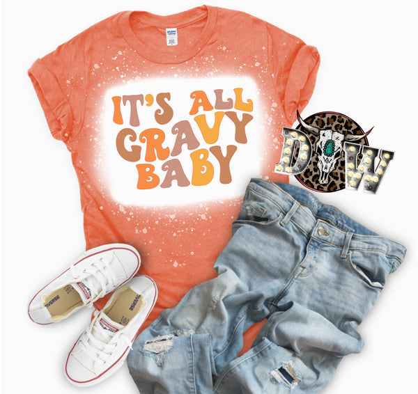 It's All Gravy Baby Fall Thanksgiving Bleached Graphic T-Shirt