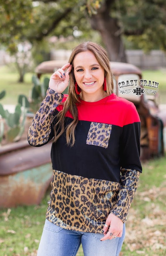 Red sequin long sleeve top sales