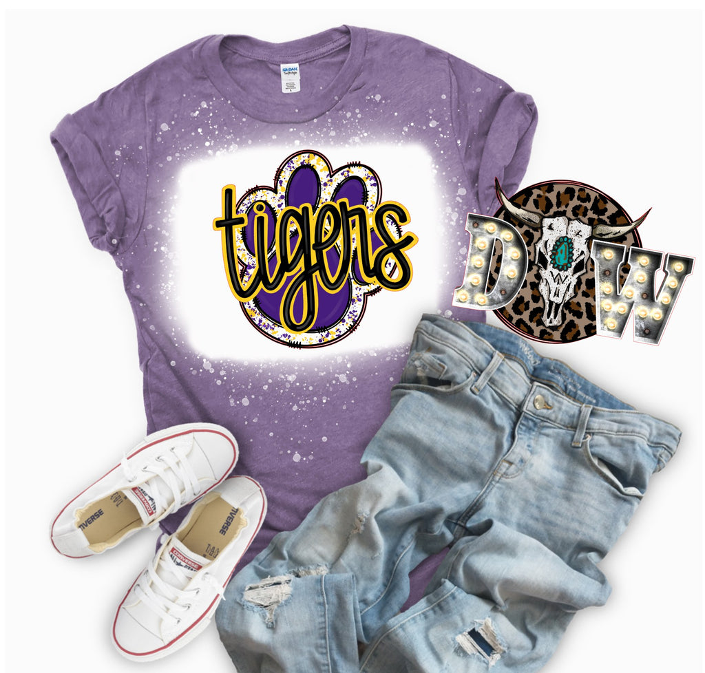 Purple Tigers Spirit Tee Bleached Graphic T-Shirt