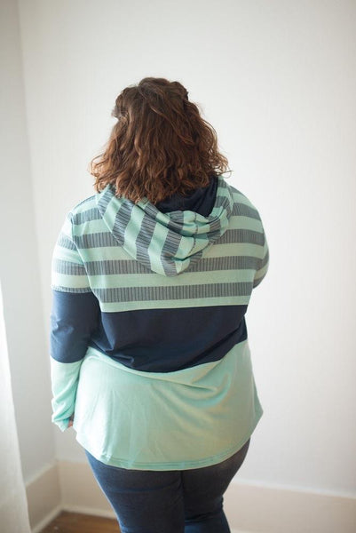 Aqua Color Block Stripe Womens Hoodie - Nico Bella Boutique 