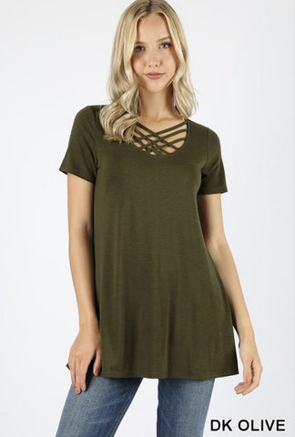 Dark Olive Triple Lattice Front Top - Nico Bella Boutique 