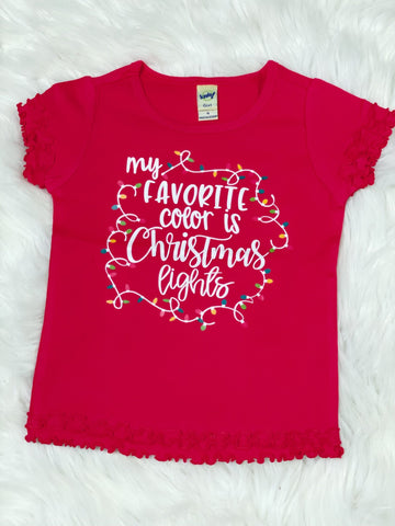 My Favorite Color is Christmas Lights Red Lettuce Ruffle Shirt - Nico Bella Boutique 