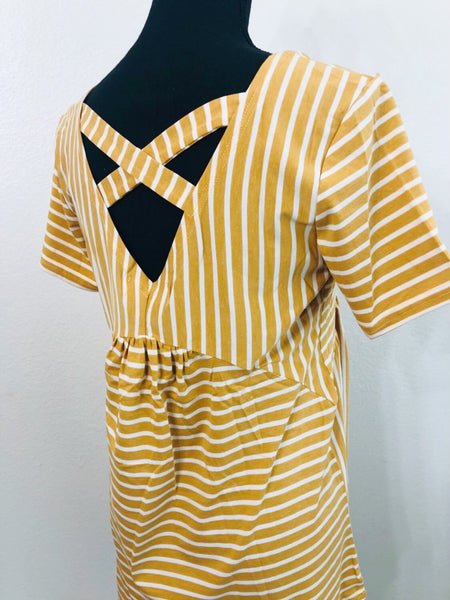 Mustard Stripe Criss Cross Tunic - Nico Bella Boutique 