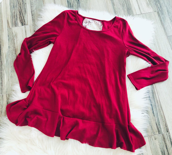 Wine Crochet Ruffle Back Tunic - Nico Bella Boutique 