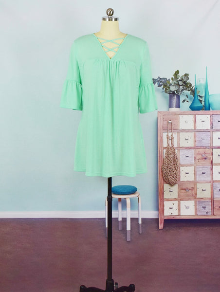 Aqua Criss Cross Bell Sleeve Tunics - Nico Bella Boutique 