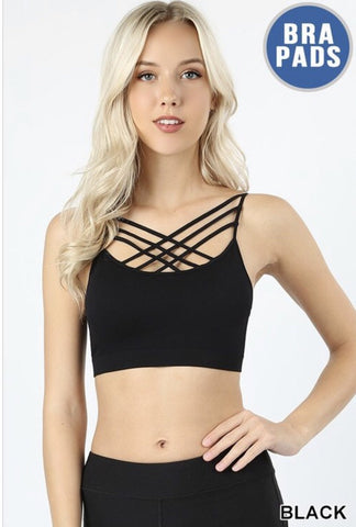 Black Seamless Triple Criss-cross Front Bralette - Nico Bella Boutique 