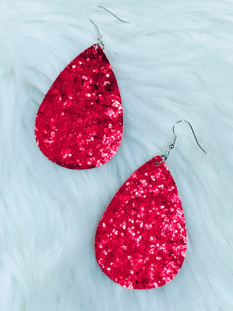 Red Glitter Teardrop Earrings - Nico Bella Boutique 