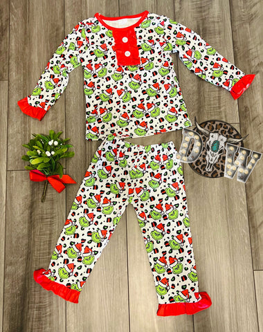 Grinch Leopard Christmas Pajama Set