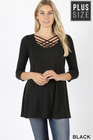 Black Triple Lattice Plus Size Top - Nico Bella Boutique 