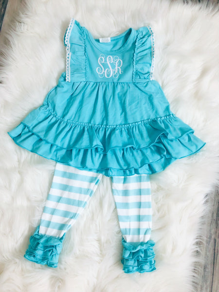 Aqua Stripe Monogram Set - Nico Bella Boutique 