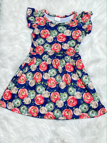 Navy Floral Pearl Dress - Nico Bella Boutique 