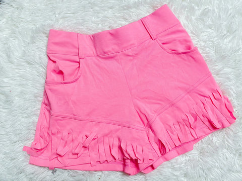 Flamingo Pink Fringe Shorts