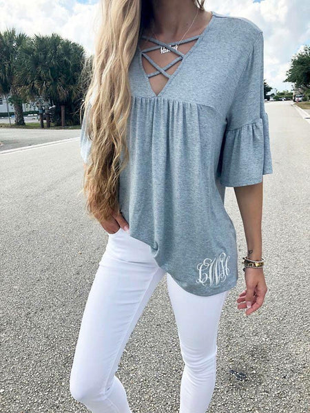 Aqua Criss Cross Bell Sleeve Tunics - Nico Bella Boutique 