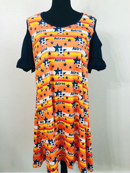 Women's Houston Astros Cold Shoulder Dress - Nico Bella Boutique 