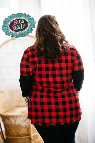 Buffalo Plaid Stripe Color Block Tunic - Nico Bella Boutique 