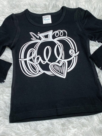 Fall Pumpkin Heart Black Long Sleeve Shirt