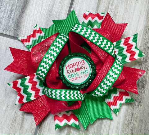 Hoping Rudolph ate the Naughty List Hair Bow - Nico Bella Boutique 