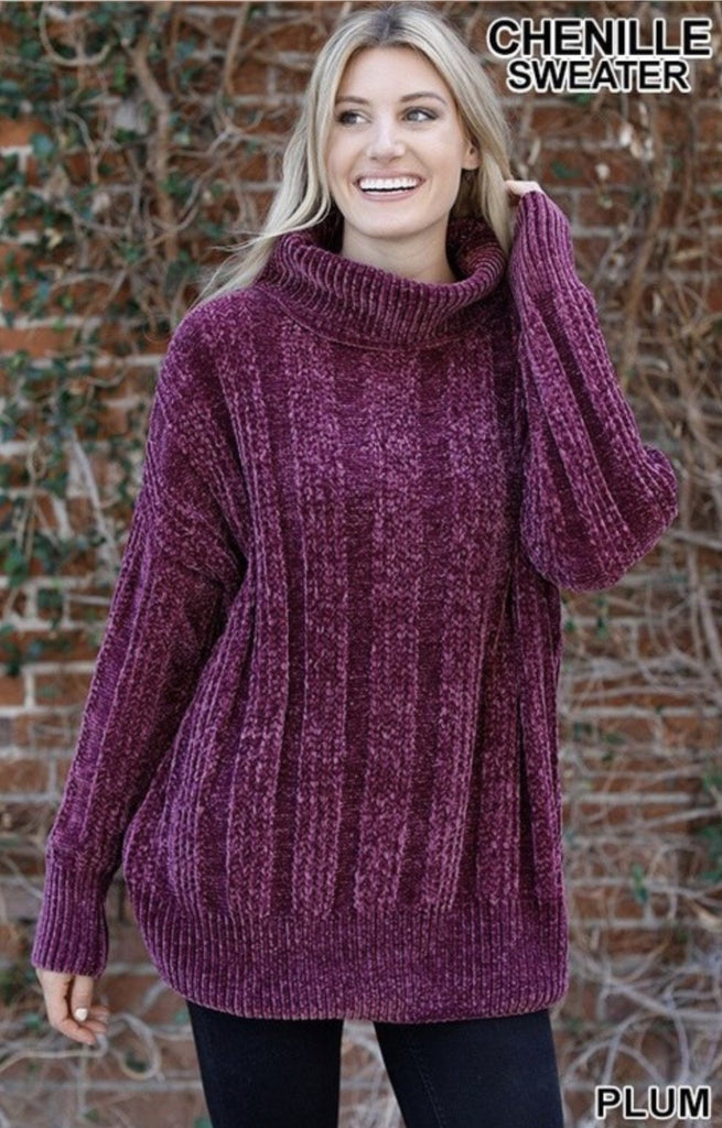 Women’s Plum Over sized Cable Knit Chenille Sweater - Nico Bella Boutique 