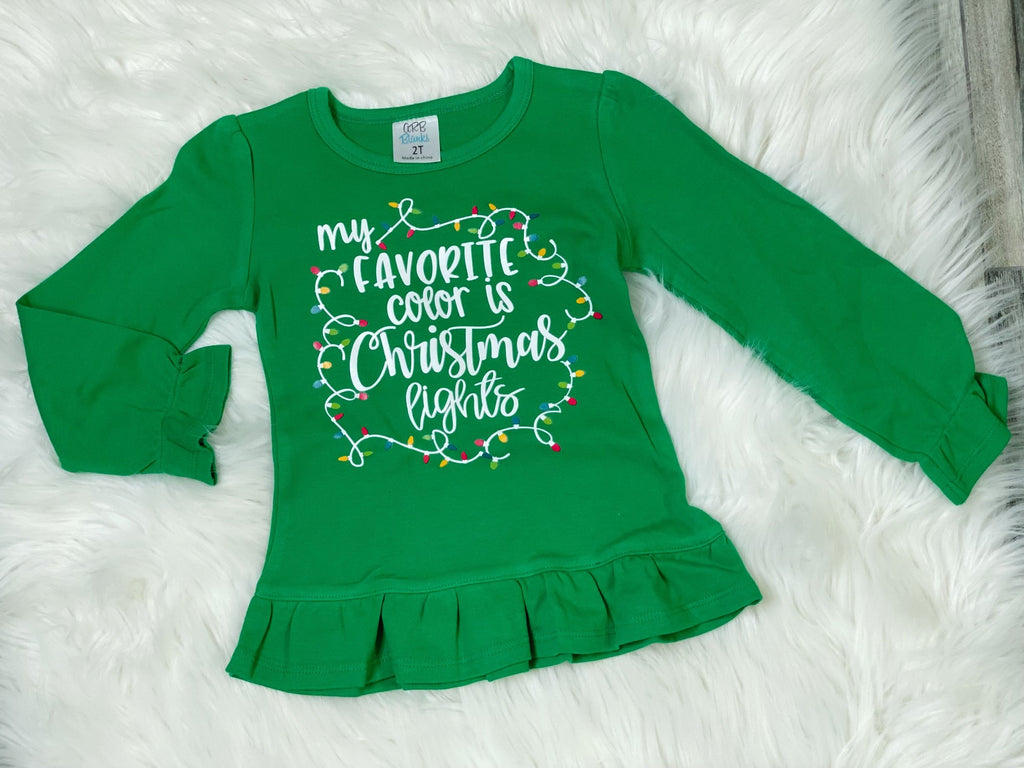 My Favorite Color is Christmas Lights Green Puff Ruffle Long Sleeve Shirt - Nico Bella Boutique 