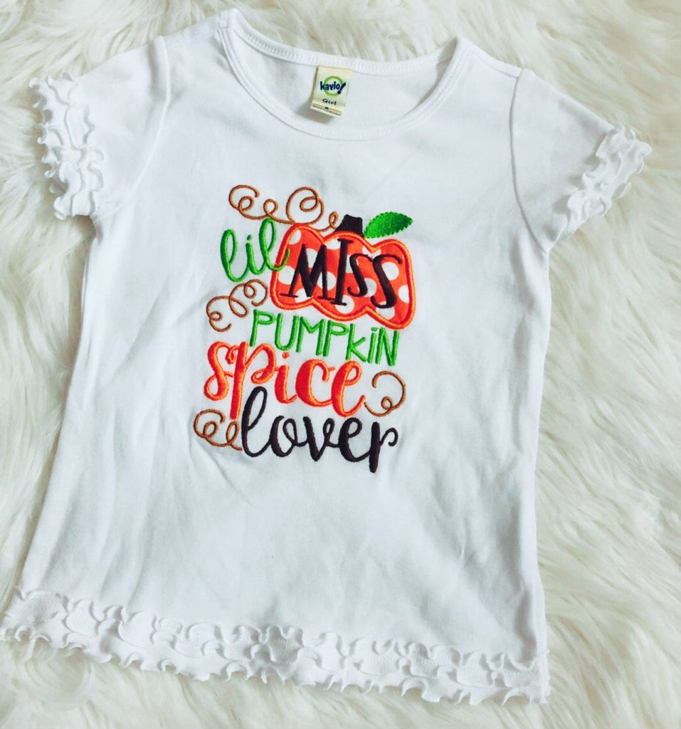 Lil Miss Pumpkin Spice Lover Embroidered Applique Shirt - Nico Bella Boutique 