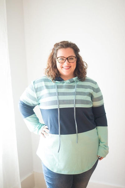 Aqua Color Block Stripe Womens Hoodie - Nico Bella Boutique 