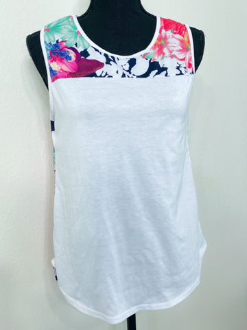 White Floral Color Block Tank - Nico Bella Boutique 