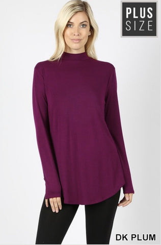 Women’s Dark Plum Mock Neck Plus Size Top - Nico Bella Boutique 