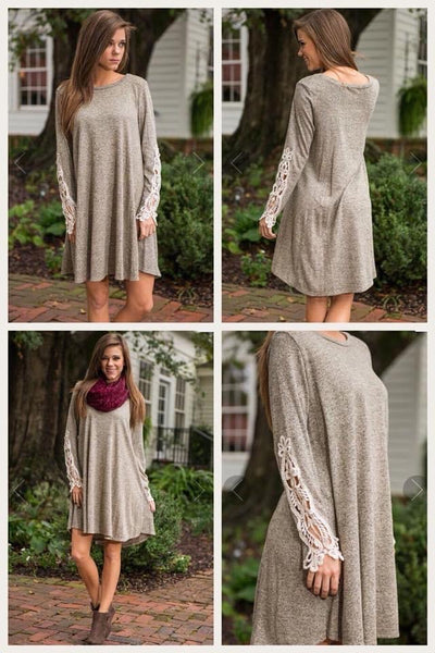 Grey Crochet Sleeve Dress