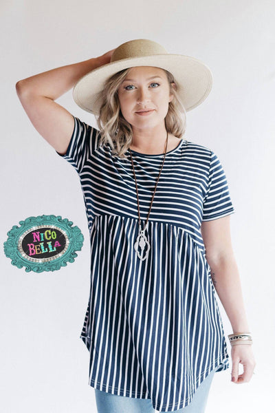 Navy Stripe Criss Cross Tunic - Nico Bella Boutique 