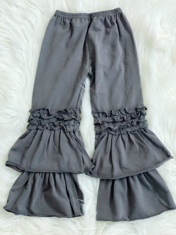 Grey Double Ruffle Pants - Nico Bella Boutique 