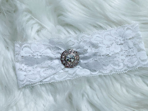 White Lace Rhinestone Center Headband - Nico Bella Boutique 