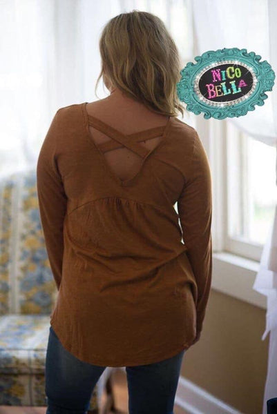 Nutmeg Criss Cross Long Sleeve Tunic - Nico Bella Boutique 