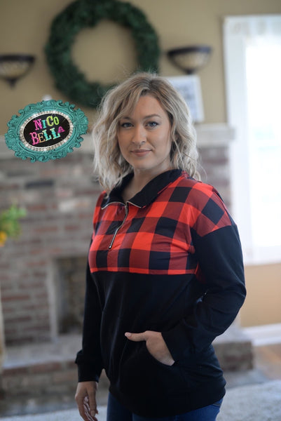 Buffalo Plaid Quarter Zip Up - Nico Bella Boutique 