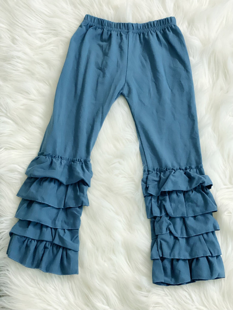 Slate Blue 5 Layer Ruffle Pants - Nico Bella Boutique 