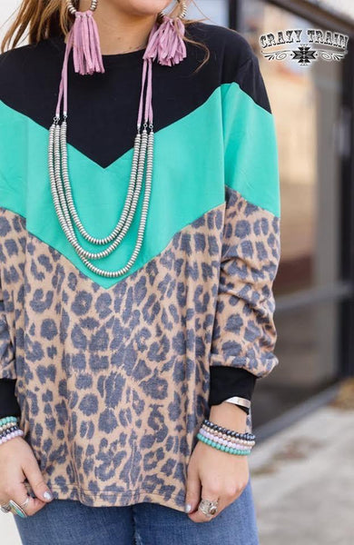 The Block Top Leopard Turquoise - Nico Bella Boutique 