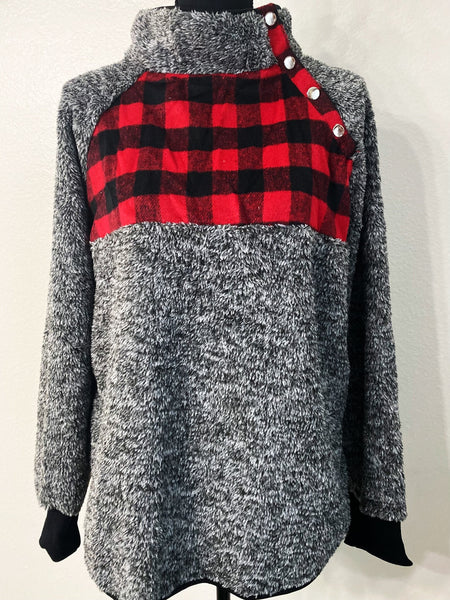 Women’s Buffalo Plaid Quilted Sherpa Pullover - Nico Bella Boutique 