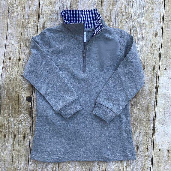 Boys Grey Gingham Accent Pullovers - Nico Bella Boutique 
