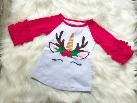 Unicorn Deer Christmas Icing Raglan - Nico Bella Boutique 