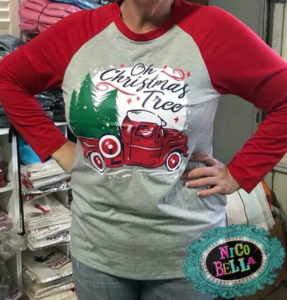 Oh Christmas Tree Womens Christmas Raglan - Nico Bella Boutique 