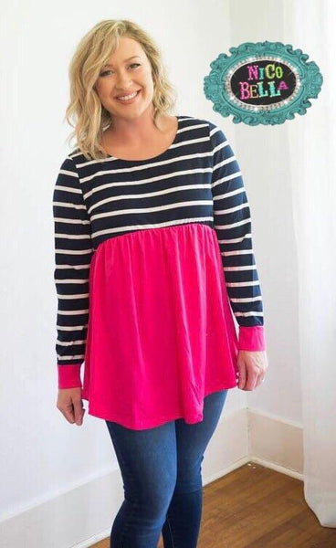 Women's Navy and Pink Striped Color Block Tunic - Nico Bella Boutique 