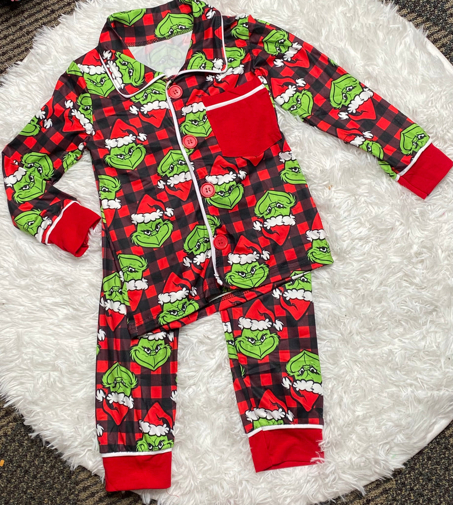 Grinch Buffalo Plaid Pajama Set